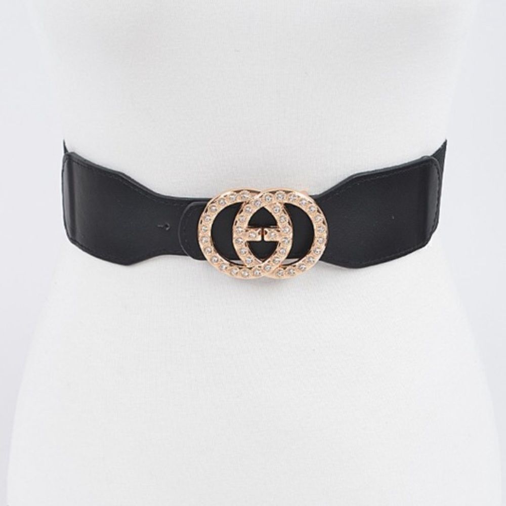 Black Pearl Buckle Plus Size Elastic Belt